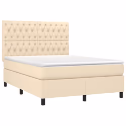 vidaXL Letto a Molle con Materasso e LED Crema 140x200 cm in Tessuto - Vista aggiuntiva 3