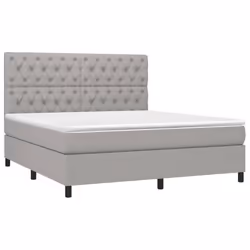 vidaXL Letto a Molle Materasso e LED Grigio Chiaro 160x200 cm Tessuto - Vista aggiuntiva 3