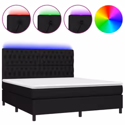 vidaXL Letto a Molle con Materasso e LED Nero 160x200 cm in Tessuto - Vista aggiuntiva 2
