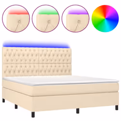 vidaXL Letto a Molle con Materasso e LED Crema 160x200 cm in Tessuto - Vista aggiuntiva 2