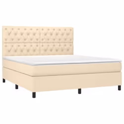 vidaXL Letto a Molle con Materasso e LED Crema 160x200 cm in Tessuto - Vista aggiuntiva 3