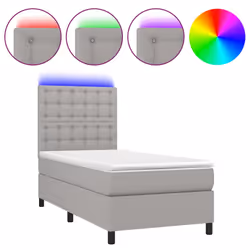 vidaXL Letto a Molle Materasso e LED Grigio Chiaro 90x200 cm Tessuto - Vista aggiuntiva 2