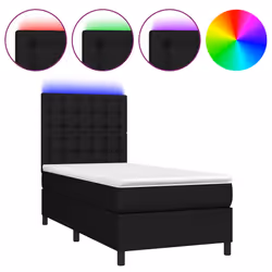 vidaXL Letto a Molle con Materasso e LED Nero 90x200 cm in Tessuto - Vista aggiuntiva 2