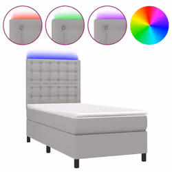 vidaXL Letto a Molle Materasso e LED Grigio Chiaro 100x200 cm Tessuto - Vista aggiuntiva 2