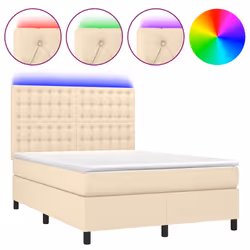vidaXL Letto a Molle con Materasso e LED Crema 140x190 cm in Tessuto - Vista aggiuntiva 2