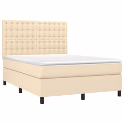 vidaXL Letto a Molle con Materasso e LED Crema 140x190 cm in Tessuto - Vista aggiuntiva 3