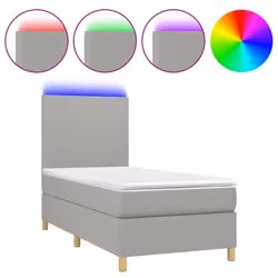 vidaXL Letto a Molle Materasso e LED Grigio Chiaro 90x200 cm Tessuto - Vista aggiuntiva 2