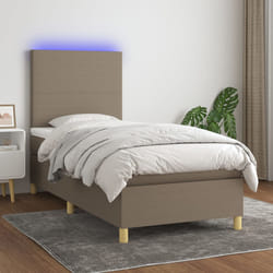 vidaXL Letto a Molle con Materasso e LED Tortora 100x200cm in Tessuto