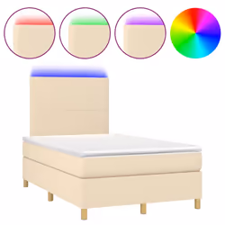 vidaXL Letto a Molle con Materasso e LED Crema 120x200cm in Tessuto - Vista aggiuntiva 2
