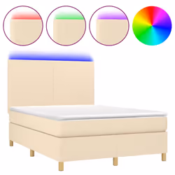 vidaXL Letto a Molle con Materasso e LED Crema 140x200 cm in Tessuto - Vista aggiuntiva 2