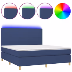 vidaXL Letto a Molle con Materasso e LED Blu 160x200 cm in Tessuto - Vista aggiuntiva 2