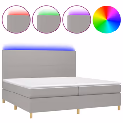 vidaXL Letto a Molle Materasso e LED Grigio Chiaro 200x200 cm Tessuto - Vista aggiuntiva 2