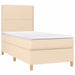 vidaXL Letto a Molle con Materasso e LED Crema 90x190 cm in Tessuto - Vista aggiuntiva 3