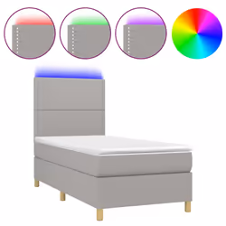 vidaXL Letto a Molle Materasso e LED Grigio Chiaro 90x200 cm Tessuto - Vista aggiuntiva 2