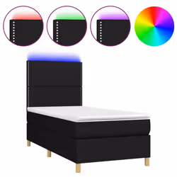 vidaXL Letto a Molle con Materasso e LED Nero 90x200 cm in Tessuto - Vista aggiuntiva 2