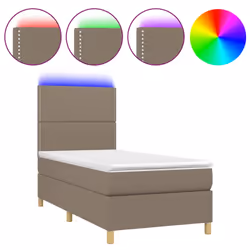 vidaXL Letto a Molle con Materasso e LED Tortora 90x200 cm in Tessuto - Vista aggiuntiva 2