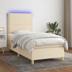 vidaXL Letto a Molle con Materasso e LED Crema 90x200 cm in Tessuto