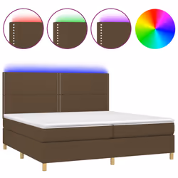 vidaXL Letto a Molle Materasso e LED Marronescuro 200x200cm in Tessuto - Vista aggiuntiva 2