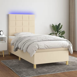 vidaXL Letto a Molle con Materasso e LED Crema 90x200 cm in Tessuto