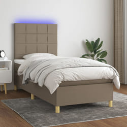 Letto a Molle con Materasso e LED Tortora 100x200cm in Tessutocod mxl 122952
