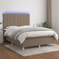Letto a Molle con Materasso e LED Tortora 140x190 cm in Tessutocod mxl 99005
