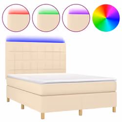 vidaXL Letto a Molle con Materasso e LED Crema 140x200 cm in Tessuto - Vista aggiuntiva 2