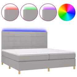 vidaXL Letto a Molle Materasso e LED Grigio Chiaro 200x200 cm Tessuto - Vista aggiuntiva 2