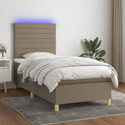 vidaXL Letto a Molle con Materasso e LED Tortora 90x200 cm in Tessuto