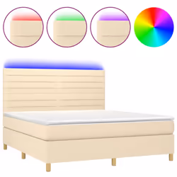 vidaXL Letto a Molle con Materasso e LED Crema 160x200 cm in Tessuto - Vista aggiuntiva 2
