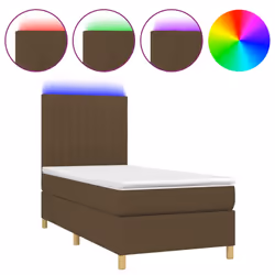 vidaXL Letto a Molle Materasso e LED Marrone Scuro 90x200cm in Tessuto - Vista aggiuntiva 2