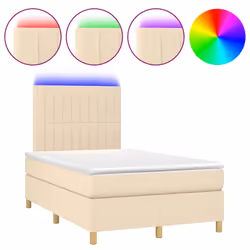 vidaXL Letto a Molle con Materasso e LED Crema 120x200cm in Tessuto - Vista aggiuntiva 2