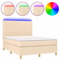 vidaXL Letto a Molle con Materasso e LED Crema 140x200 cm in Tessuto - Vista aggiuntiva 2