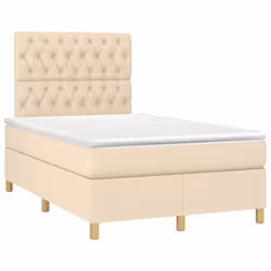 vidaXL Letto a Molle con Materasso e LED Crema 120x200cm in Tessuto - Vista aggiuntiva 3