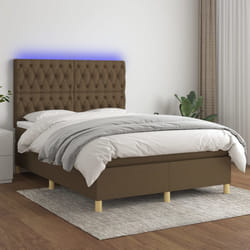 vidaXL Letto a Molle Materasso e LED MarroneScuro 140x190cm in Tessuto