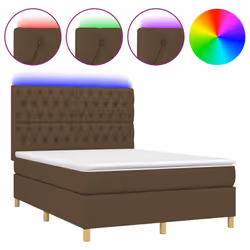 vidaXL Letto a Molle Materasso e LED MarroneScuro 140x190cm in Tessuto - Vista aggiuntiva 2