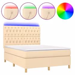 vidaXL Letto a Molle con Materasso e LED Crema 140x200 cm in Tessuto - Vista aggiuntiva 2