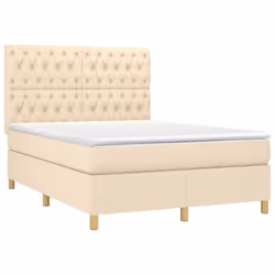 vidaXL Letto a Molle con Materasso e LED Crema 140x200 cm in Tessuto - Vista aggiuntiva 3