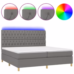 vidaXL Letto a Molle Materasso e LED Grigio Scuro 200x200cm in Tessuto - Vista aggiuntiva 2