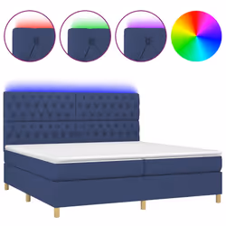 vidaXL Letto a Molle Materasso e LED Blu 200x200cm in Tessuto - Vista aggiuntiva 2