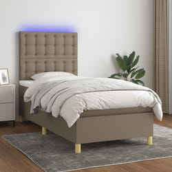vidaXL Letto a Molle con Materasso e LED Tortora 80x200 cm in Tessuto