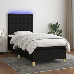 vidaXL Letto a Molle con Materasso e LED Nero 90x190 cm in Tessuto