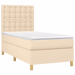 vidaXL Letto a Molle con Materasso e LED Crema 90x190 cm in Tessuto - Vista aggiuntiva 3