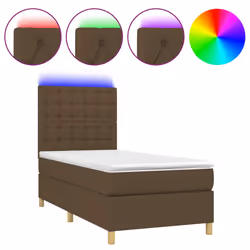 vidaXL Letto a Molle Materasso e LED Marrone Scuro 90x200cm in Tessuto - Vista aggiuntiva 2