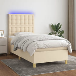 vidaXL Letto a Molle con Materasso e LED Crema 90x200 cm in Tessuto