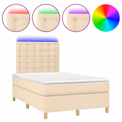 vidaXL Letto a Molle con Materasso e LED Crema 120x200cm in Tessuto - Vista aggiuntiva 2