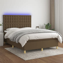 vidaXL Letto a Molle Materasso e LED MarroneScuro 140x190cm in Tessuto