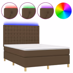 vidaXL Letto a Molle Materasso e LED MarroneScuro 140x190cm in Tessuto - Vista aggiuntiva 2