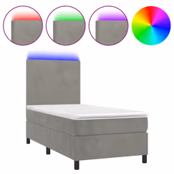 Letto a Molle Materasso e LED Grigio Chiaro 90x190 cm Vellutocod mxl 75081