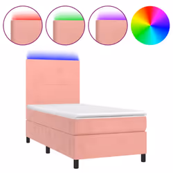 Letto a Molle con Materasso e LED Rosa 90x200 cm in Vellutocod mxl 123014 - Vista aggiuntiva 2