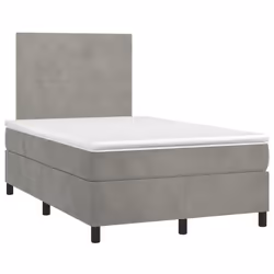 vidaXL Letto a Molle Materasso e LED Grigio Chiaro 120x200 cm Velluto - Vista aggiuntiva 3